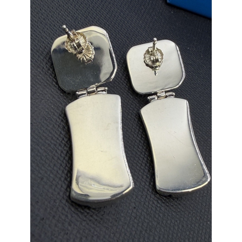 Sterling Silver Turquoise Smoky Topaz Dangle Earrings Southwestern Statement 925 - Picture 12 of 14